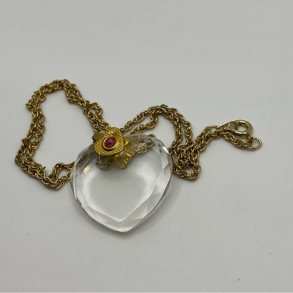 Clear Heart Crystal Pendant With Red Rhinestone And Chain - Picture 3 of 13